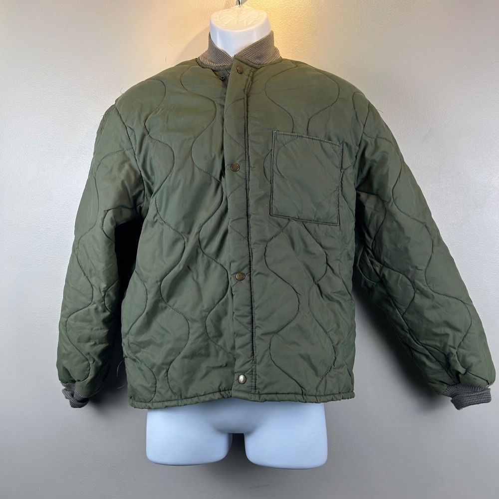 Vintage Military Issue Quilted Flight Jacket Liner Olive Green Mens Small